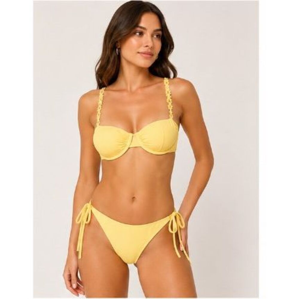 Wild Fable Yellow Bikini Set S Floral Strap Underwire Swimwear
